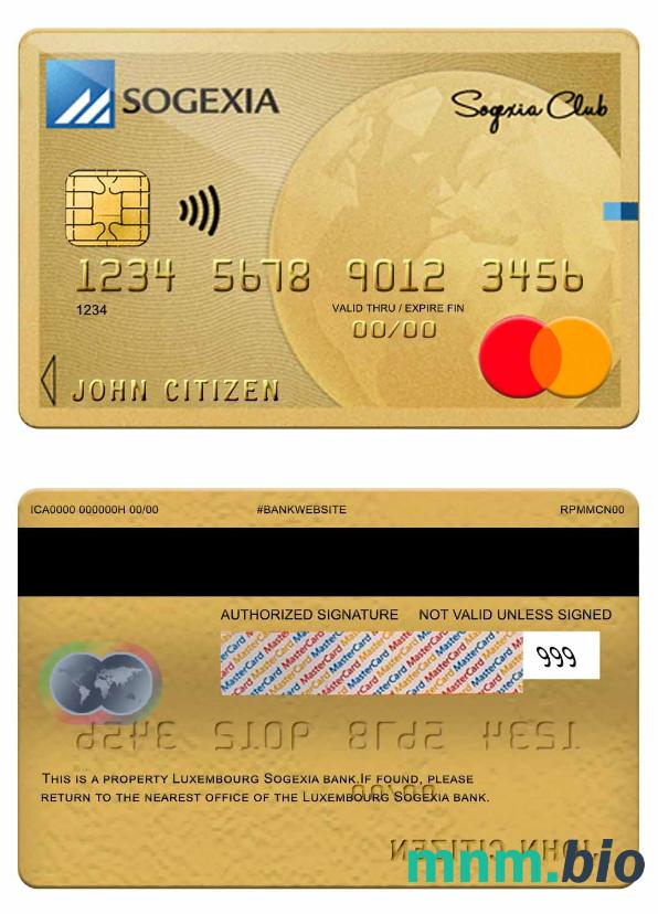 Luxembourg Sogexia bank przykład karty mastercard w formacie PSD